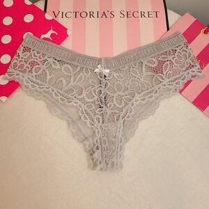 VS Very Sexy Sheer Lace Logo Waist Cheeky Panty Size Lg Gray
